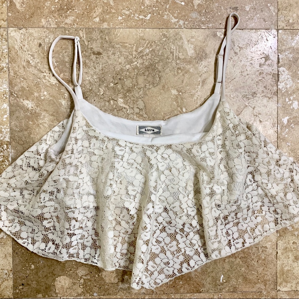 Off White Lace Strap Draped Crop Top